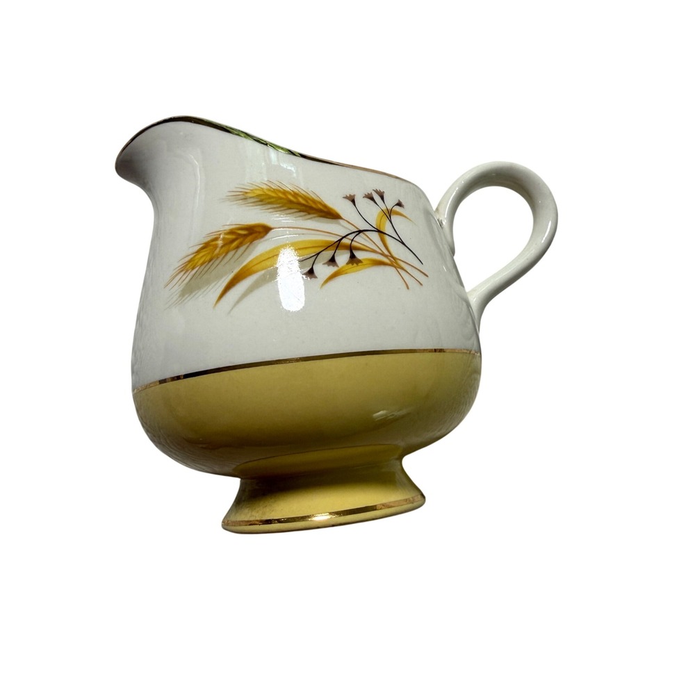 Homer‎ Laughlin VTG Harvest Wheat Ceramic Creamer Pitcher Yellow Gold Trim MCM